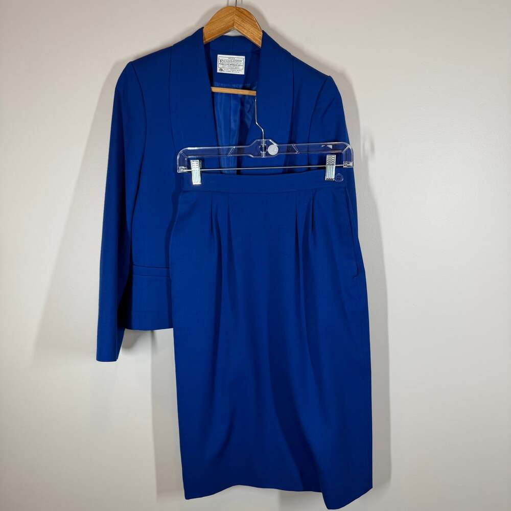 Vintage Miss Pendleton Blue 100% Virgin Wool Skirt Suit Set 2 Piece USA